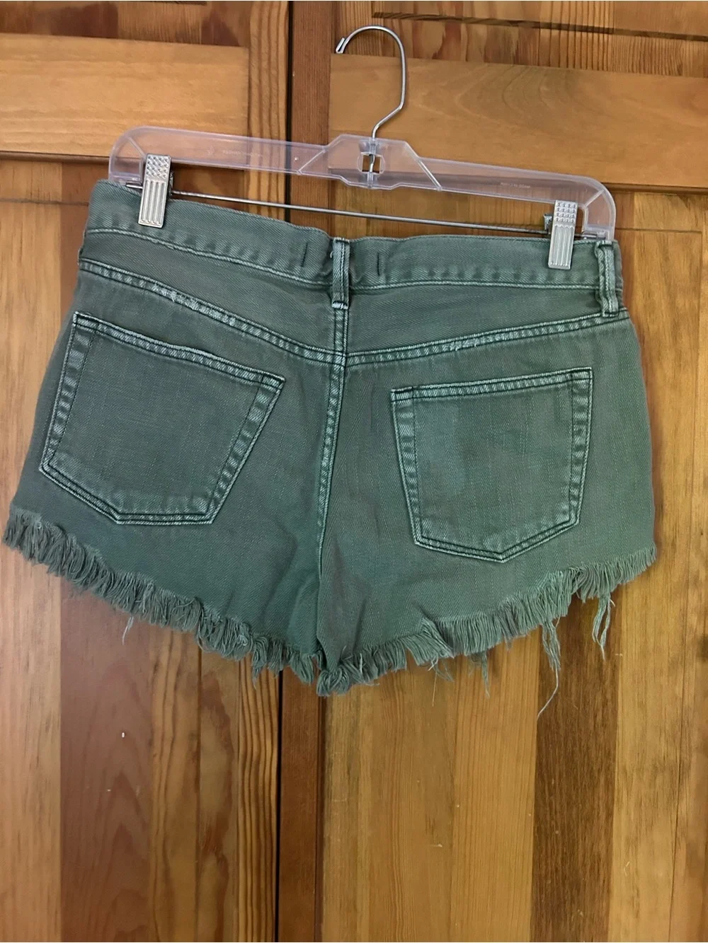 Free People Olive Green Distressed Denim Cutoff Shorts